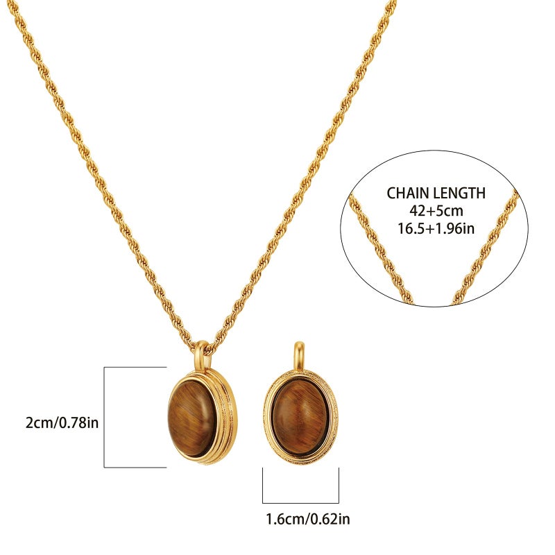 Dckazz Chunky Necklace Brown Gold Statement Necklace Vintage Tiger Eye Pendant Natural Brown Stone Pendant 14K Gold Plated Jewelry - Image 4