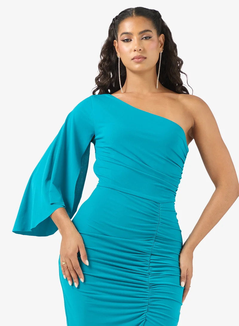 Rene  One-Shoulder Draped Midi Dress In Fluid Jersey for Women | Best Price UAE
