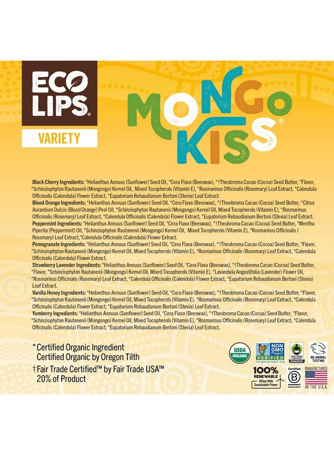Eco Lips Mongo Kiss Organic Lip Balm 7 Pack - Blood Orange, Black Cherry, Pomegranate, Vanilla Honey, Peppermint, Strawberry Lavender, Yumberry | Mongongo Oil to Soothe & Moisturize Dry, Cracked Lips - Image 5