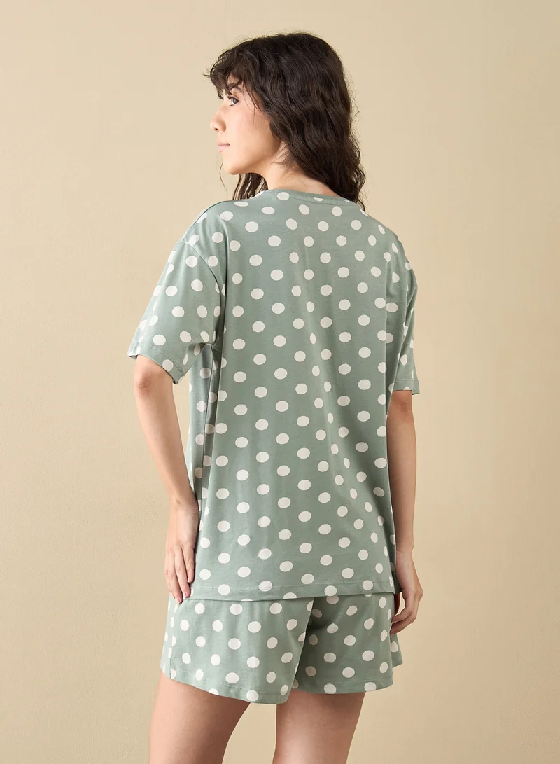 Splash FAV Polka Dot Print T-shirt and Shorts Set