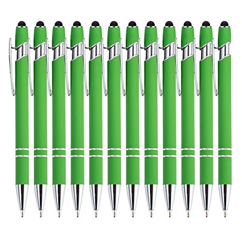 PASISIBICK 12 Pieces Green Ballpoint Pen with Stylus Tip, 2 in 1 Stylus Stylish Pen, Metal Stylus Pen for Touch Screens, Black Ink, 1.0 mm Medium Point.(12 PCS Green) - Image 1