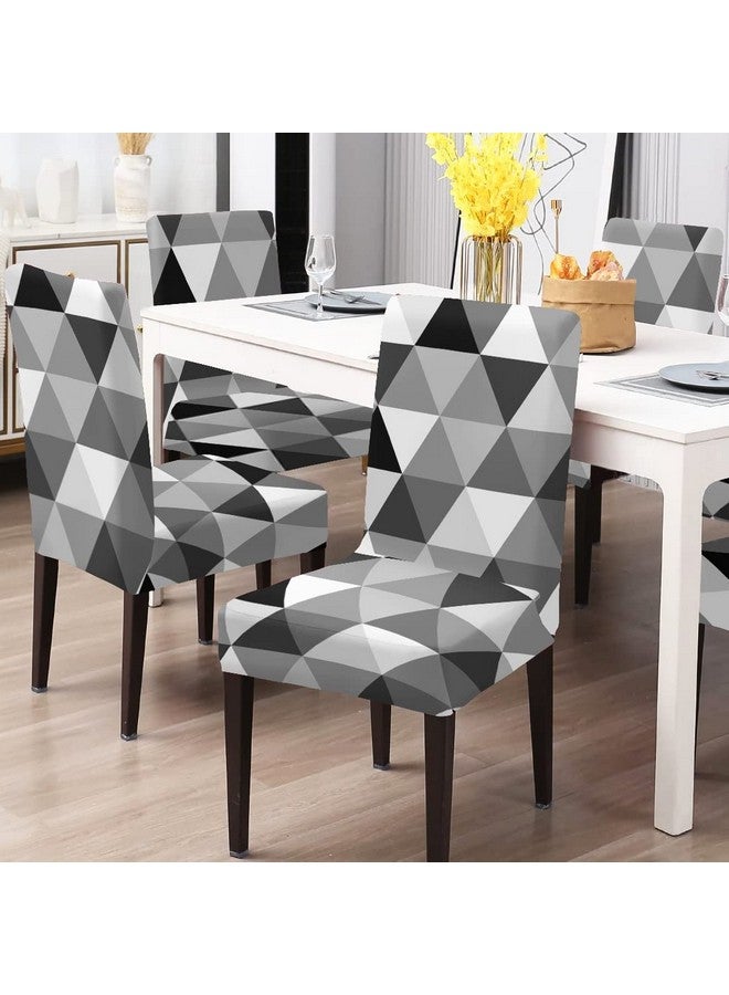 BRIDA® Stretchable Floral Printed Dining Chair Covers Set of 4 Seater Elastic Chair Seat Case Protector, Slipcover Set of 4 (Black White Triangle), Polyester;Polyester Blend - Image 1