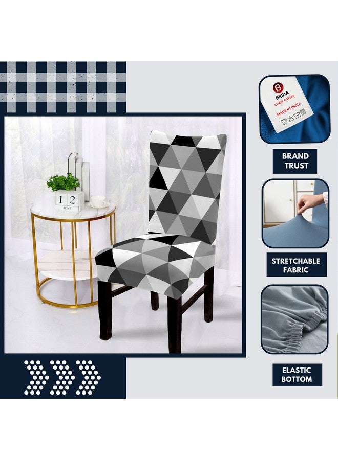 BRIDA® Stretchable Floral Printed Dining Chair Covers Set of 4 Seater Elastic Chair Seat Case Protector, Slipcover Set of 4 (Black White Triangle), Polyester;Polyester Blend - Image 2