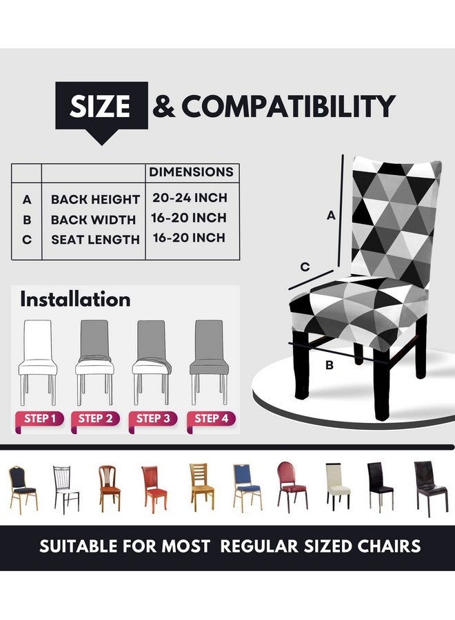 BRIDA® Stretchable Floral Printed Dining Chair Covers Set of 4 Seater Elastic Chair Seat Case Protector, Slipcover Set of 4 (Black White Triangle), Polyester;Polyester Blend - Image 5