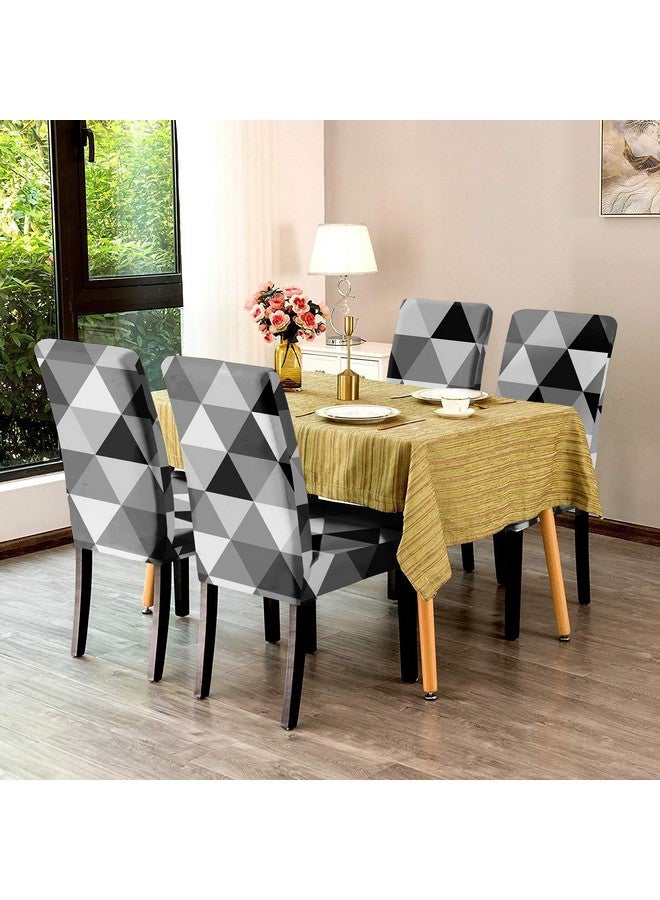 BRIDA® Stretchable Floral Printed Dining Chair Covers Set of 4 Seater Elastic Chair Seat Case Protector, Slipcover Set of 4 (Black White Triangle), Polyester;Polyester Blend - Image 3