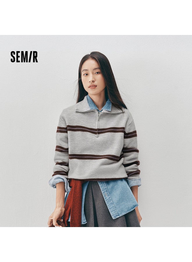 Semir Women's Winter Loose Striped Half-zip Sweater Retro Knitwear 101725107016 - Image 1