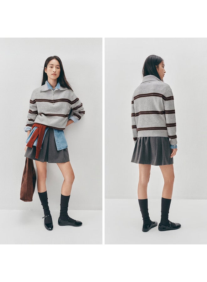 Semir Women's Winter Loose Striped Half-zip Sweater Retro Knitwear 101725107016 - Image 2
