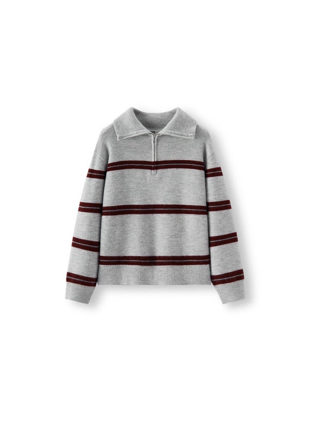 Semir Women's Winter Loose Striped Half-zip Sweater Retro Knitwear 101725107016 - Image 3