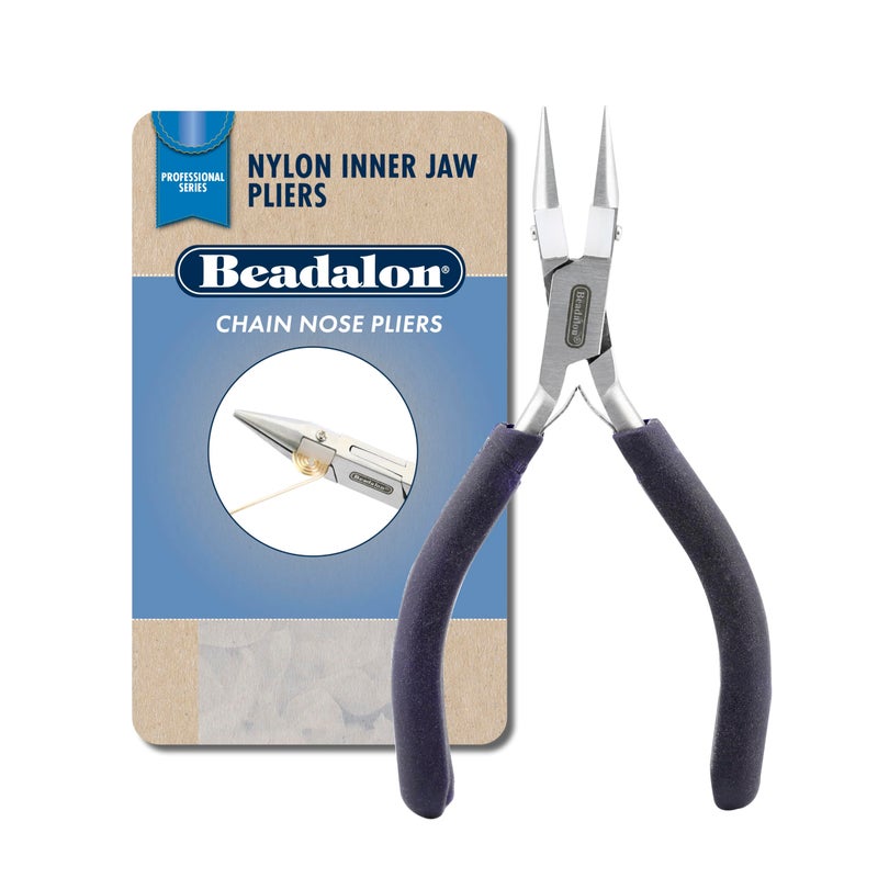 Beadalon Professional Series Nylon Inner Jaw Chain Nose Pliers Dark Blue VinylFree Grips Stainless Steel Box Joint Double Leaf Springs 575 in - Image 2