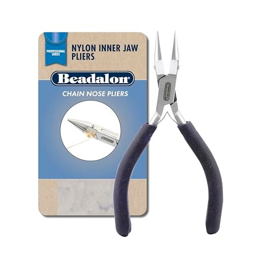 Beadalon Professional Series Nylon Inner Jaw Chain Nose Pliers Dark Blue VinylFree Grips Stainless Steel Box Joint Double Leaf Springs 575 in - Image 1
