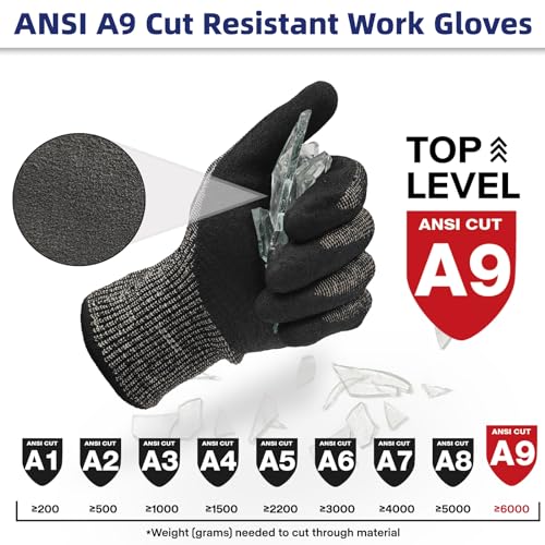 Schwer ProGuard Highest Level Cut Resistant Work Gloves PR3326 for Extreme Protection，ANSI A9 Cut Gloves with Reinforced Thumb, Non Slip, Breathable, Durable, Touch-screen, Non PFAS, Black 1 Pair（S） - Image 2