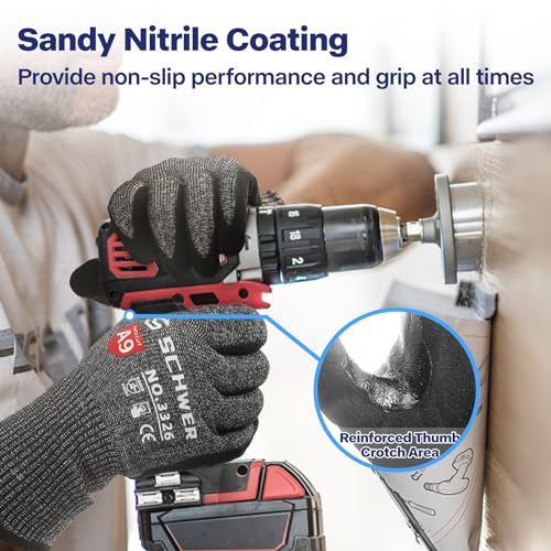 Schwer ProGuard Highest Level Cut Resistant Work Gloves PR3326 for Extreme Protection，ANSI A9 Cut Gloves with Reinforced Thumb, Non Slip, Breathable, Durable, Touch-screen, Non PFAS, Black 1 Pair（S） - Image 3