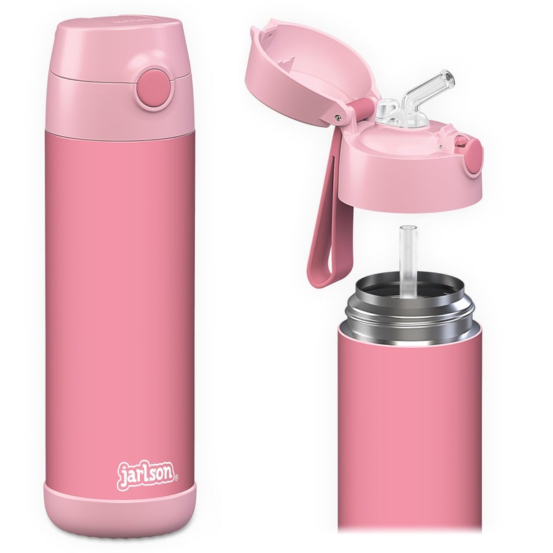 Jarlson® Kids Water Bottle CHARLI [18OZ] - Stainless Steel Thermo Bottle with Straw - Insulated, Spill Proof Waterbottle for School & Sports - Thermo Tumbler for Boys & Girls (Pink) - Image 3