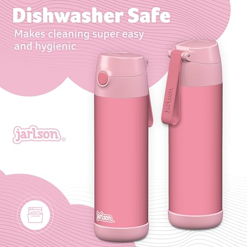 Jarlson® Kids Water Bottle CHARLI [18OZ] - Stainless Steel Thermo Bottle with Straw - Insulated, Spill Proof Waterbottle for School & Sports - Thermo Tumbler for Boys & Girls (Pink) - Image 4