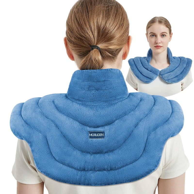 MORLIDEN Neck Heating Pad Microwavable for Shoulders Warmer Wrap Microwave Heating Pad for Neck and Shoulders for Pain Relief Light Blue