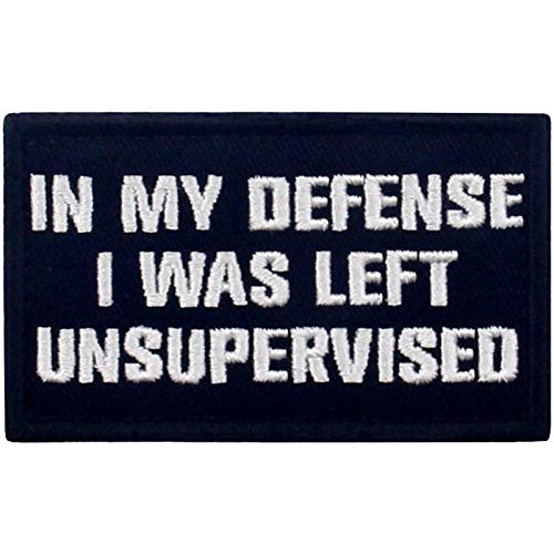 Rocking Planet Tactical in My Defense I was Left Unsupervised Patch Embroidered Funny Morale Applique Fastener Hook & Loop Emblem, White & Black - Image 1