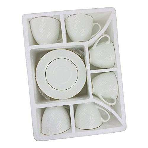 Home-Cart Bone China Gold Line Tea Cup Saucer Set - (12 Pieces Size-140 ml, White) - Image 4