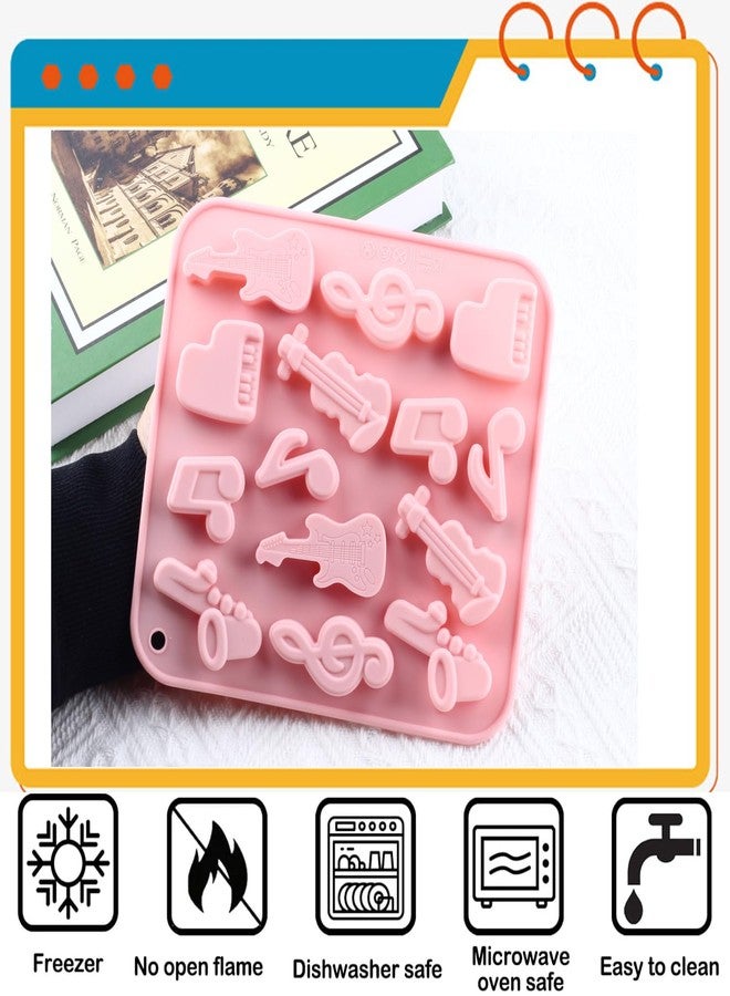 YIMINGMOLD قوالب حلوى سيليكون على شكل آلات موسيقية من YIMINGMOLD، 14 تجويفًا، قالب شوكولاتة ثلاثي الأبعاد على شكل جيتار نوتة موسيقية لتزيين الكب كيك والحلويات. - Image 2