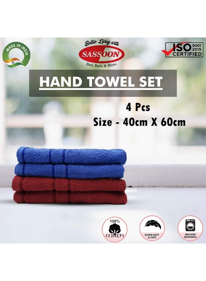 Sassoon Melrose 100% Cotton 4 Piece Hand Towel Set, 380 GSM, Blue&Burgundy (40cmX60cm) - Highly Absorbent, Soft Material, Perfect for Daily Use - Image 3
