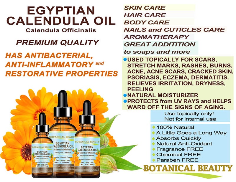 Botanical Beauty CALENDULA OIL Egyptian Calendula Officinalis Marigold Oil Pure Natural for FACE, SKIN, BODY, HAIR, NAILS 1Fl.oz.- 30 ml Skin Moisturizer Oil - Image 3