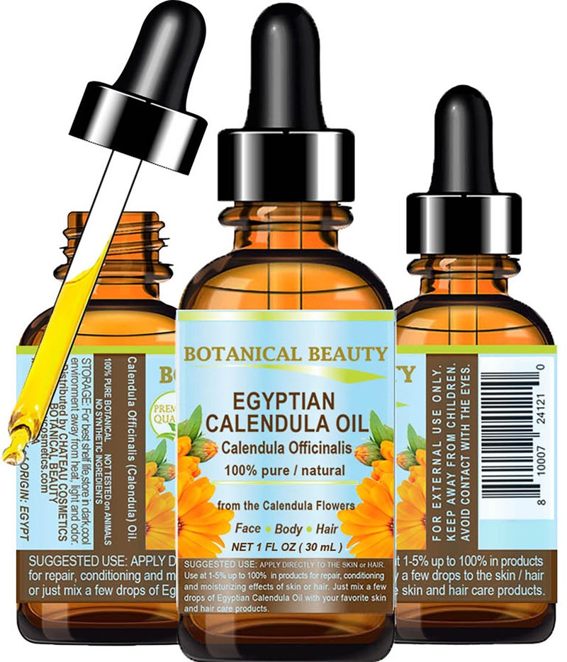 Botanical Beauty CALENDULA OIL Egyptian Calendula Officinalis Marigold Oil Pure Natural for FACE, SKIN, BODY, HAIR, NAILS 1Fl.oz.- 30 ml Skin Moisturizer Oil - Image 1