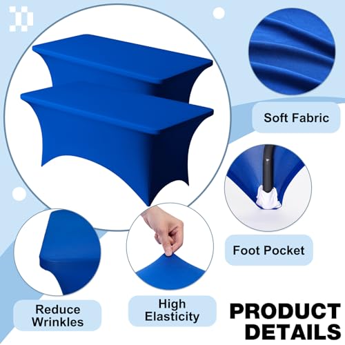 Trlyc 2 Pack 6FT Spandex Table Cloth - 72 x 30 Inch Rectangular Stretch Tablecloth, Wrinkle Resistant Scretch Table Cover for Wedding, Party, Banquet, Picnic, Outdoor Decoration (2Pcs,Royal Blue) - Image 2