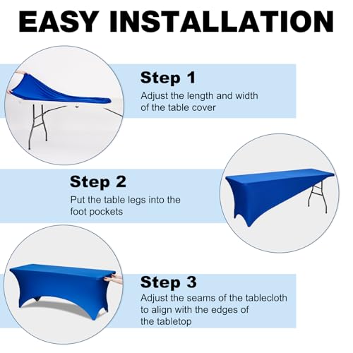 Trlyc 2 Pack 6FT Spandex Table Cloth - 72 x 30 Inch Rectangular Stretch Tablecloth, Wrinkle Resistant Scretch Table Cover for Wedding, Party, Banquet, Picnic, Outdoor Decoration (2Pcs,Royal Blue) - Image 4