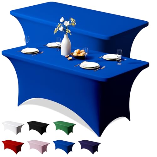 Trlyc 2 Pack 6FT Spandex Table Cloth - 72 x 30 Inch Rectangular Stretch Tablecloth, Wrinkle Resistant Scretch Table Cover for Wedding, Party, Banquet, Picnic, Outdoor Decoration (2Pcs,Royal Blue) - Image 1