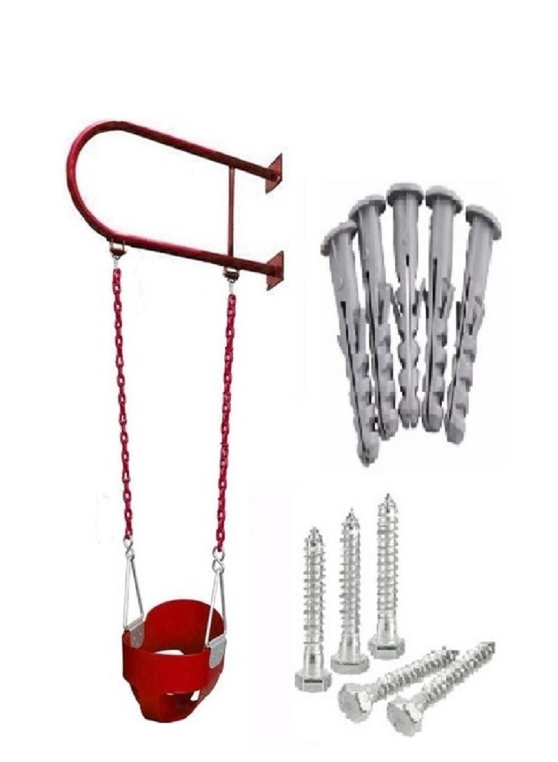 فنز  أرجوحة حائط حديدية خارجية مع مقعد متأرجح وسلاسل باللون الأحمر - Image 1