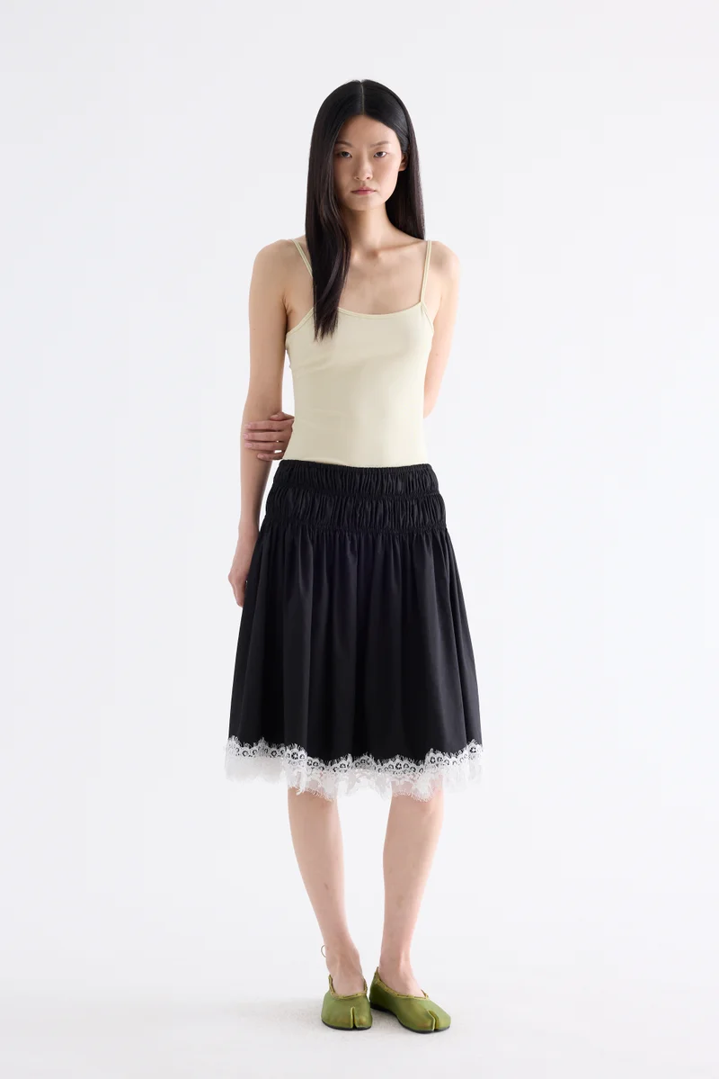 The Editor's Market Bambi Shirred Lace-Trim Skirt