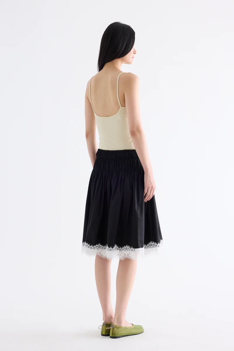 The Editor's Market Bambi Shirred Lace-Trim Skirt