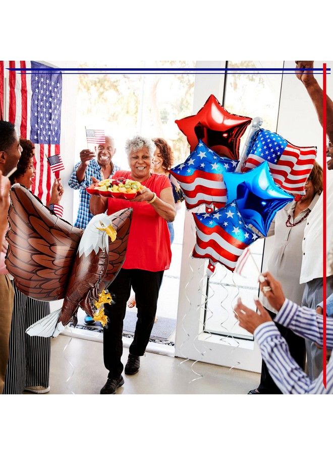 Zhanmai 12 قطعة من بالونات عيد الاستقلال 4 يوليو لزينة الحفلات إمدادات بالونات فويل وطنية بالونات نسر كبيرة ثلاثية الأبعاد بالونات نجوم علم أمريكا بالونات حمراء وبيضاء وزرقاء لعيد العمال حفلة عيد الميلاد - Image 5