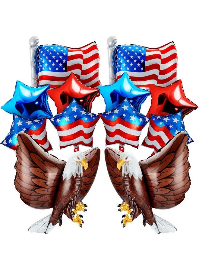 Zhanmai 12 قطعة من بالونات عيد الاستقلال 4 يوليو لزينة الحفلات إمدادات بالونات فويل وطنية بالونات نسر كبيرة ثلاثية الأبعاد بالونات نجوم علم أمريكا بالونات حمراء وبيضاء وزرقاء لعيد العمال حفلة عيد الميلاد - Image 2