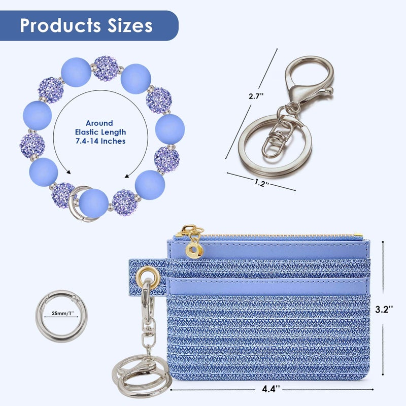 M-Plateau Wristlet Keychain With Wallet,Includ Beads Bracelets And Leather Credit Card Holder For Go Out Travel Essentials (Eyelet Blue Bead) - Image 3