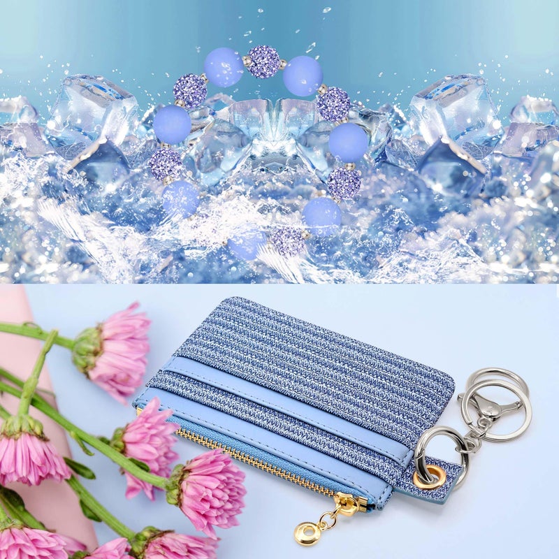M-Plateau Wristlet Keychain With Wallet,Includ Beads Bracelets And Leather Credit Card Holder For Go Out Travel Essentials (Eyelet Blue Bead) - Image 4