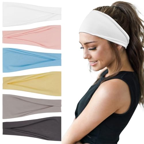 YONUF Fashion Headbands For Women Wide Headband Yoga Workout Head Bands Hair Accessories Band 6 Pack - Image 1