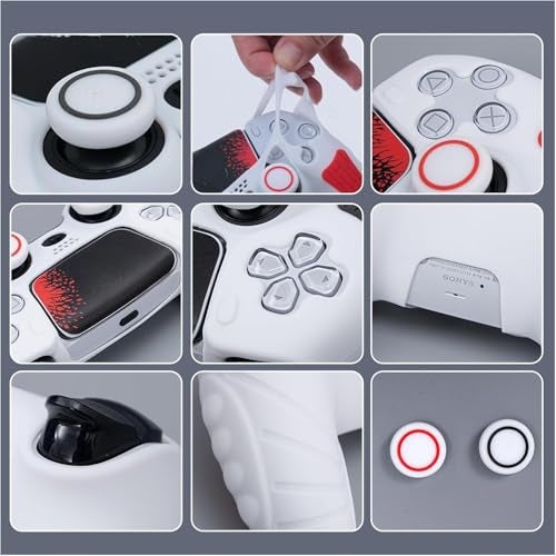 Meyaar PS 5 Controller Cover Case, Anti-Slip Silicone Cover Skin Compatible with PS5 Dual Sense Controller with Thumb Grip Caps, Joystick Protectors (White) - Image 5