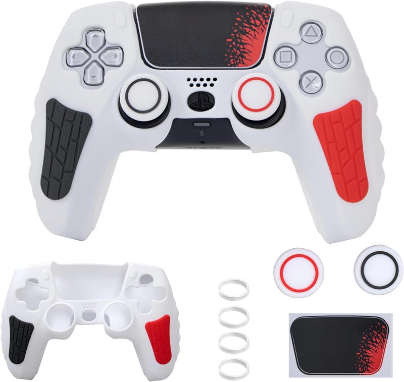 Meyaar PS 5 Controller Cover Case, Anti-Slip Silicone Cover Skin Compatible with PS5 Dual Sense Controller with Thumb Grip Caps, Joystick Protectors (White) - Image 1