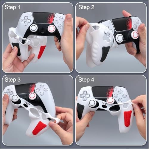 Meyaar PS 5 Controller Cover Case, Anti-Slip Silicone Cover Skin Compatible with PS5 Dual Sense Controller with Thumb Grip Caps, Joystick Protectors (White) - Image 2
