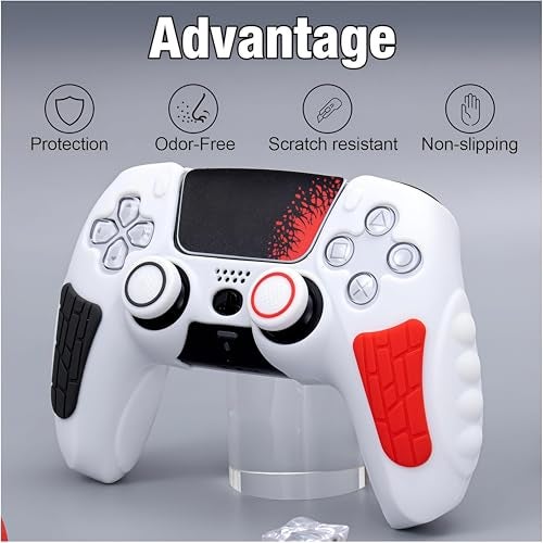 Meyaar PS 5 Controller Cover Case, Anti-Slip Silicone Cover Skin Compatible with PS5 Dual Sense Controller with Thumb Grip Caps, Joystick Protectors (White) - Image 3