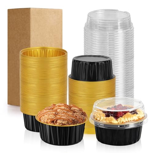CXIIPOL 60 Pack 5 OZ Round Mini Cake Pans with Lids, Disposable Aluminum Foil Baking Pans with Lids, Mini Cake Containers for Birthday Party, Wedding, Baby Shower, Holiday Celebration - Image 1