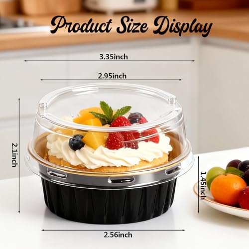 CXIIPOL 60 Pack 5 OZ Round Mini Cake Pans with Lids, Disposable Aluminum Foil Baking Pans with Lids, Mini Cake Containers for Birthday Party, Wedding, Baby Shower, Holiday Celebration - Image 2