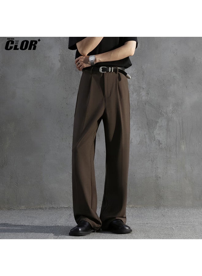Clor Pleated A-line Casual Trousers For Men Spring Summer Curved Wide-leg Draped Loose Straight-leg Pants Cl75 Coffee 2XL - Image 1