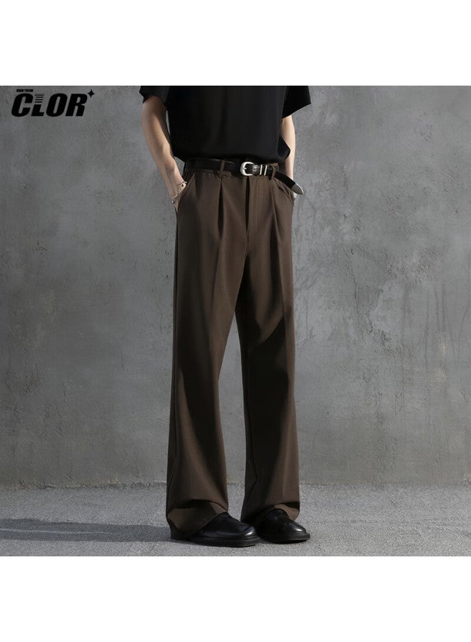 Clor Pleated A-line Casual Trousers For Men Spring Summer Curved Wide-leg Draped Loose Straight-leg Pants Cl75 Coffee 2XL - Image 2