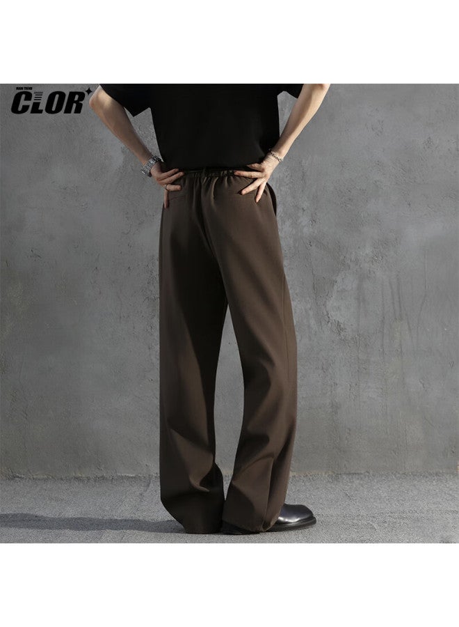 Clor Pleated A-line Casual Trousers For Men Spring Summer Curved Wide-leg Draped Loose Straight-leg Pants Cl75 Coffee 2XL - Image 3