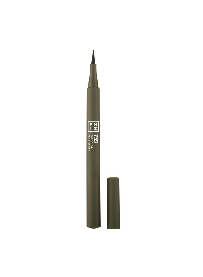 3INA The Color Pen Eyeliner 759 - Ultra Fine Tip 14H Olive Green Longwear Liquid Liner - Vibrant Colors, Matte, Smudgeproof, Flake Proof Makeup - Cruelty Free, Paraben Free, Vegan Cosmetics - Green - Image 1