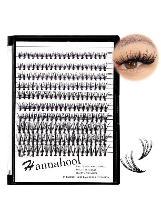 Hannahool 200Pcs 20Roots Individual False Lashes Mixed 8-10-12-14mm/9-11-13-15mm/10-12-14-16mm/16-18mm/18-20mm 0.07 Thickness Natural Cluster Lashes Makeup Volume Eye Lashes Extensions (9-11-13-15mm) - Image 1