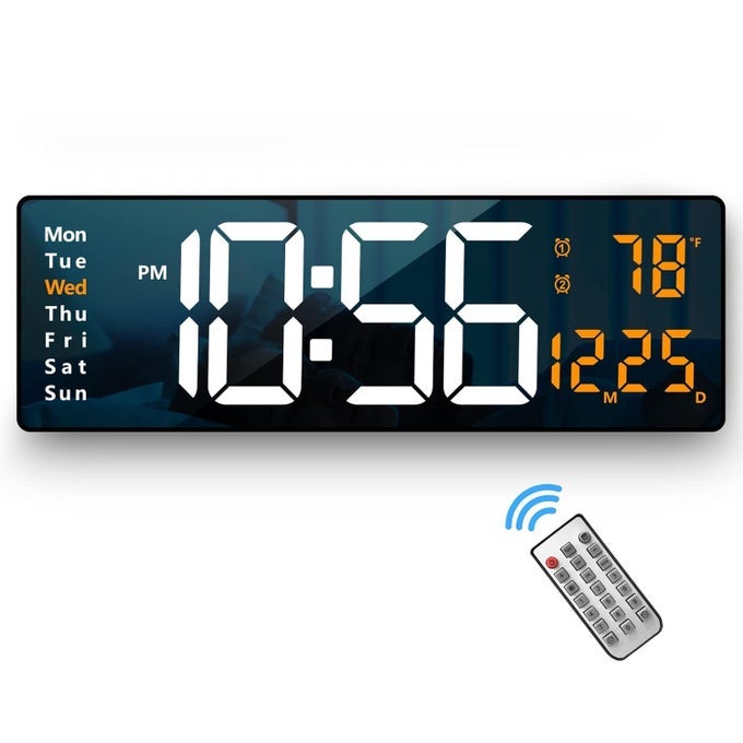 WALL CLOCK LARGE DISPLAY LED DIGITAL CLOCK WITH REMOTE CONTROL 162INCH LARGE DIGITAL WALL CLOCK WITH REMOTE CONTROL LED DISPLAY AUTOMATIC BRIGHTNESS DIMMER DATE WEEK AND TEMPERATURE FUNCTION