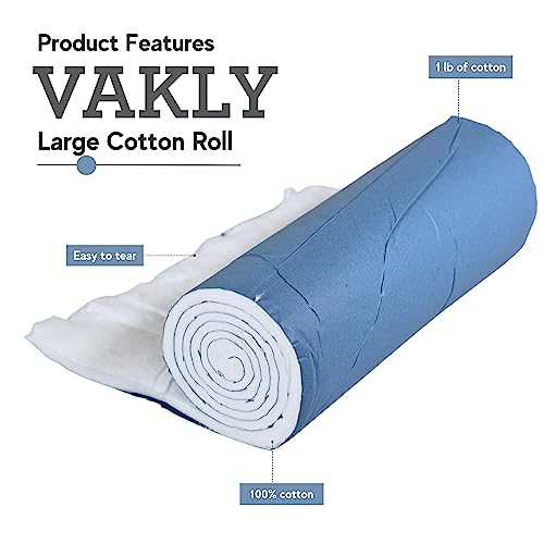 Vakly 100% Cotton Roll 1 lb – Large Non-Sterile Soft & Absorbent White Cotton 12” x 56” for Wound Care, Casting, Beauty, and Crafts – Easy to Tear, Pure Medical-Grade Roll - 1-Pound White Fibers - Image 2