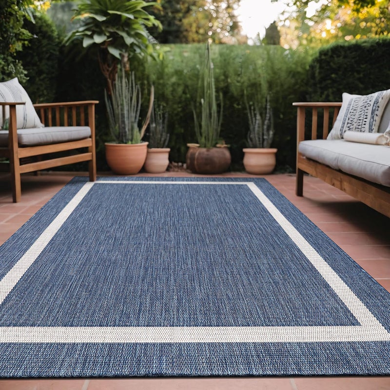 Luul Home Bordered Outdoor Rug 5x7 Washable Outside Carpet for Indoor Patio Porch Waterproof Easy Cleaning Non Shedding Area Rugs Blue 5 x 7 - Image 1